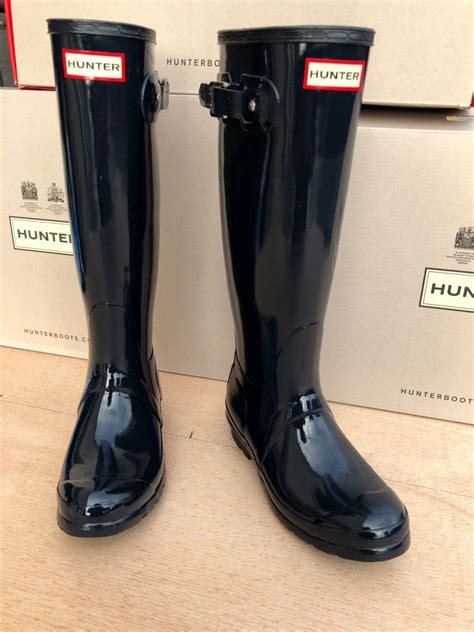 Hunter Boots Gloss Tall Navy Blue Sz On Mercari Hunter Boots Boots