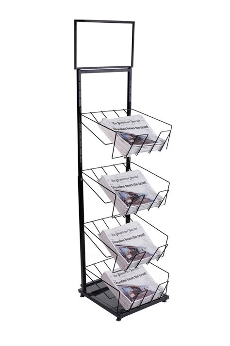 4 Tiered Newspaper Rack For Floor With 4 Wire Pockets Separate Header