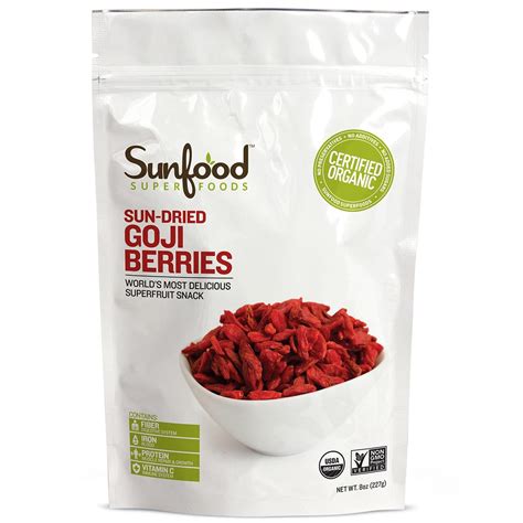 Sunfood, Raw Organic Goji Berries, 8 oz (227 g) | Goji berries, Dried goji berries, Goji berries ...