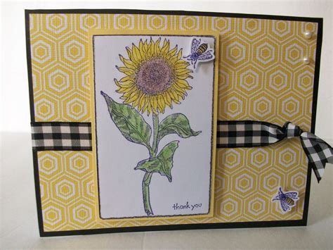Handmade Sunflower Card Thank You Sunflower Card Handstamped