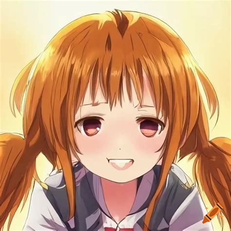 Smiling Anime Girl With Orange Brown Hair And Pigtails