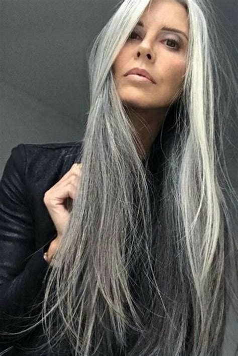 Longs Cheveux Gris Coupe Silver Grey Hair Long Gray Hair Grey Hair At 30 White Hair Hair Dos
