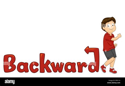 Illustration Of A Kid Boy Walking Backwards With A Backward Word Or