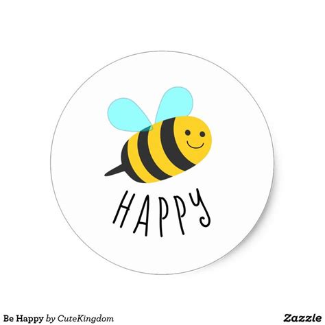 Be Happy Classic Round Sticker Uk Inspirational Stickers