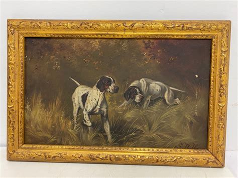 19thc Oil On Canvas Of 2 Hunting Dogs Etsy Oil On Canvas Canvas