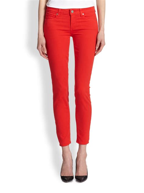 Paige Verdugo Ankle Skinny Jeans In Red Flirt Red Lyst
