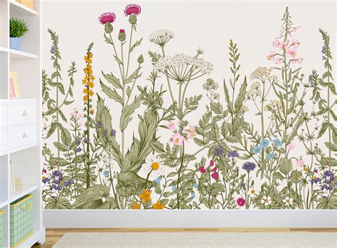 Wildflower Wall Mural Removable Wallpaper Self Adhesive Etsy