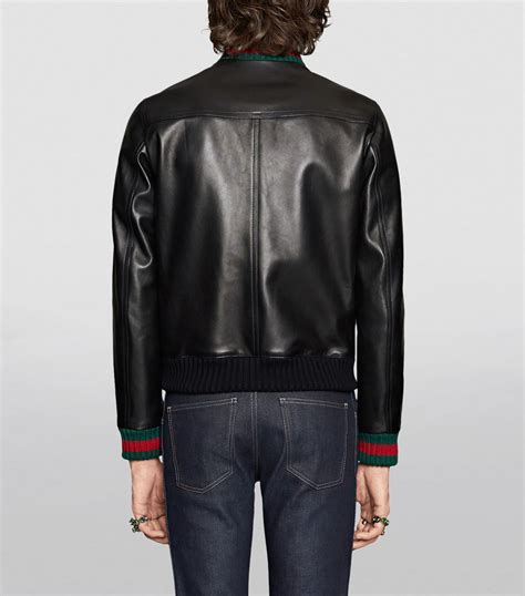 Mens Gucci Black Leather Web Stripe Jacket Harrods Uk