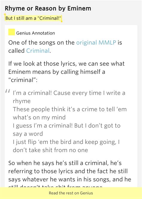But I Still Am A Criminal Rhyme Or Reason By Eminem