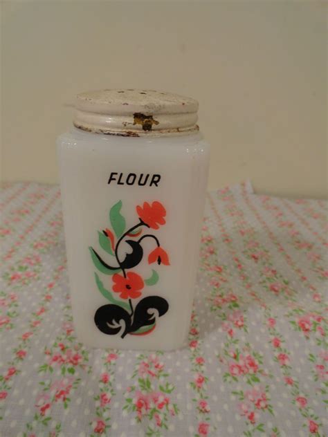 Vintage Tipp City Milk Glass Floral Flour Large Range Shaker Milk