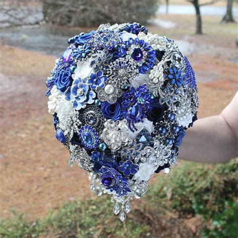 Cascading Royal Blue Wedding Brooch Bouquet Deposit On Made To Order