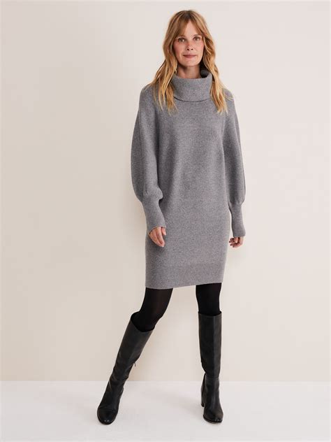 Phase Eight Dahlie Knitted Cashmere Blend Jumper Mini Dress Mid Grey At John Lewis And Partners