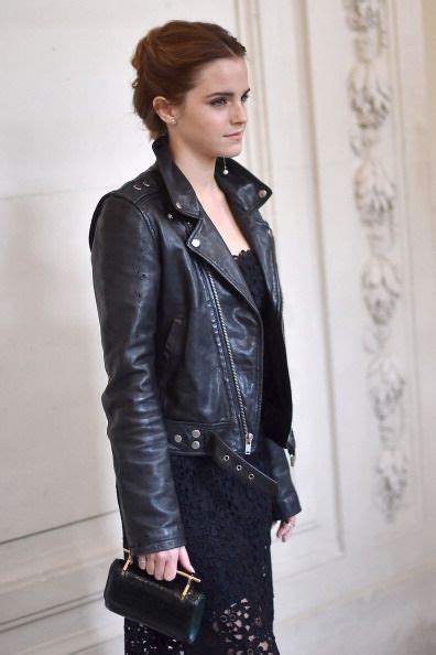 Get Emma Watsons Leather Biker Jacket Clutch Bag And Single Earring