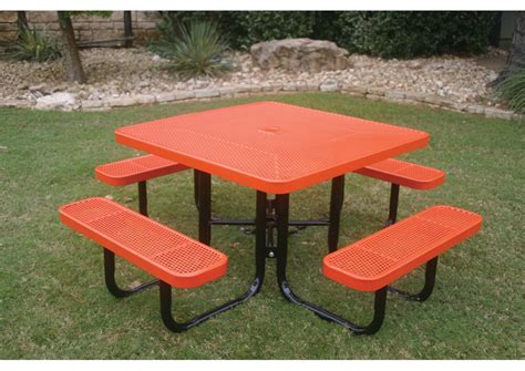 Square Portable Picnic Table With Perforated Steel Playground Solutions