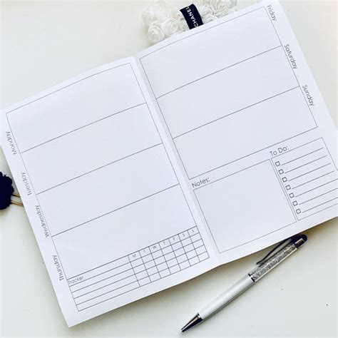 A Weekly Horizontal Planner Insert Tn Etsy In Horizontal