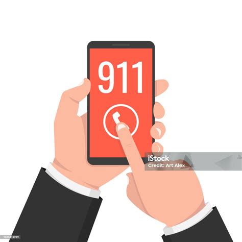 Call 911 Emergency Call Concept Hand Holding Smartphone Finger Touching