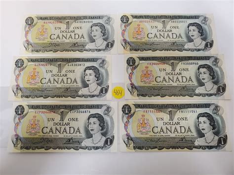 Lot Of 6 Canada 1 One Dollar Bills 1973 Bank Of Canada