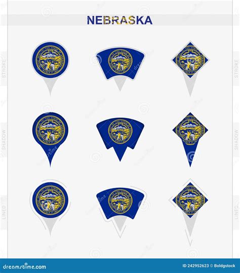 Nebraska Flag Set Of Location Pin Icons Of Nebraska Flag Stock Vector