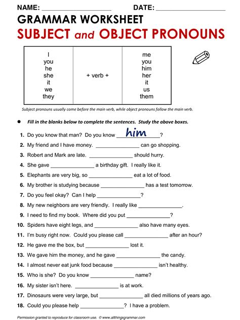 Practice Exercises With Subject And Object Pronouns Exercisewalls