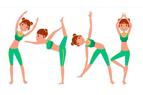 Yoga Woman Poses Set Vector Girl Yoga Poses Doing Yoga Workout Flat