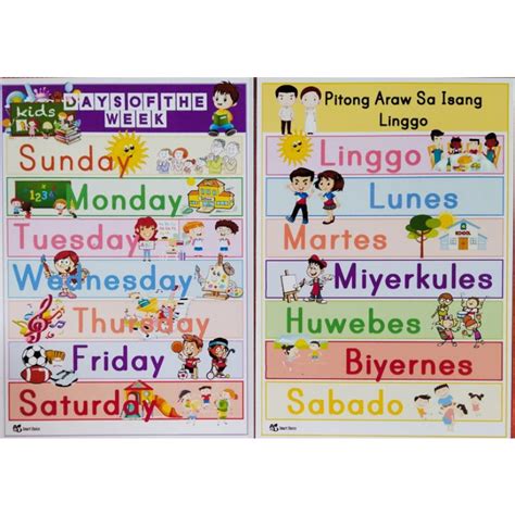 laminated days of the week and 7 araw sa isang linggo educational chart a4 size shopee philippines