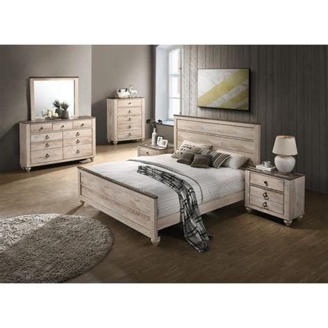 Roundhill Furniture Imerland Contemporary White Washed Panel Bed