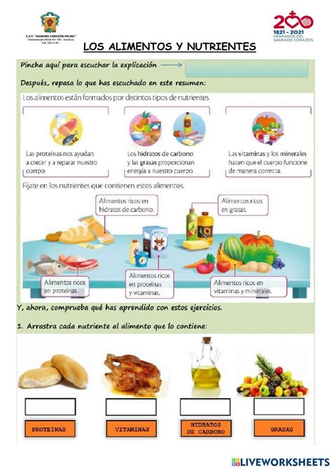 Ficha Interactiva De Los Alimentos Para Cuarto Grado De Primaria