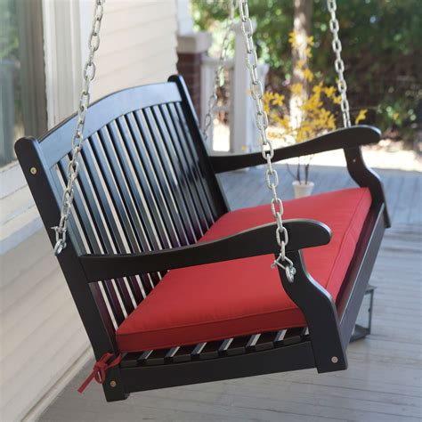 Black Wood 4 Ft Porch Swing With Sienna Red Cushion And