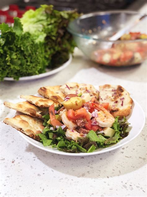 In italy this is a major compliment to the chef. Marinated Shrimp Salad with Flatbread - cooking with chef ...