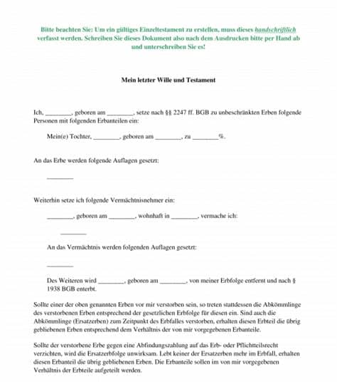 Unsere testament vorlagen helfen ihnen bei der erstellung ihres persönlichen testaments. Einzeltestament - Muster, Vorlage online - Word und PDF