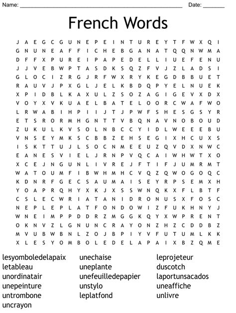 French Words Word Search Wordmint