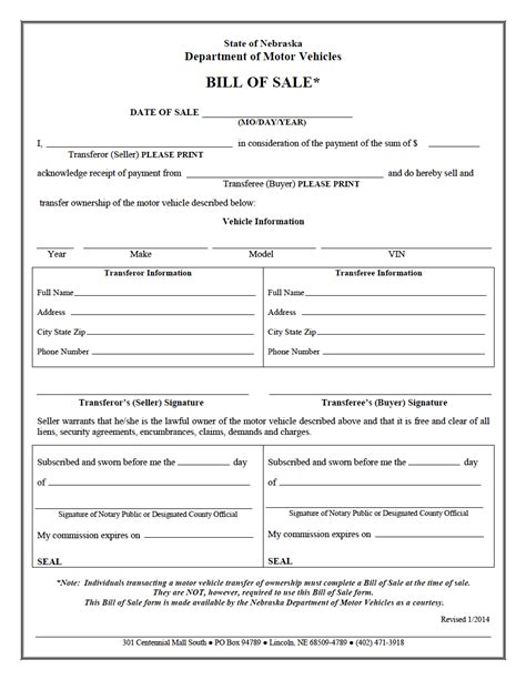 Free Nebraska Bill Of Sale Forms 5 Pdf