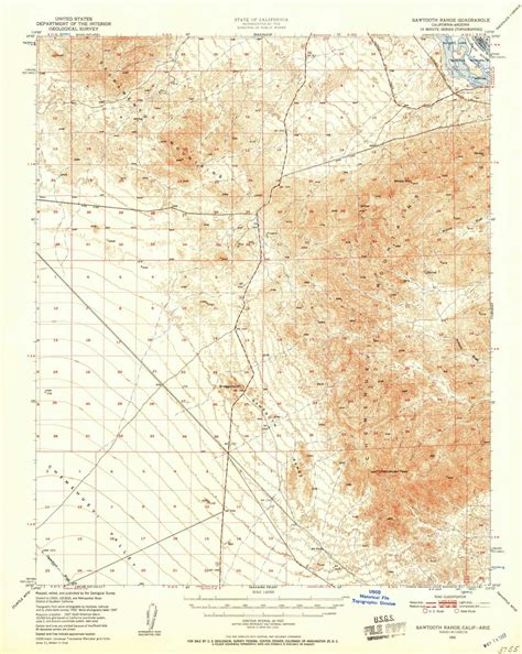 Sawtooth Range California 1950 1957 Usgs Old Topo Map Reprint 15x15