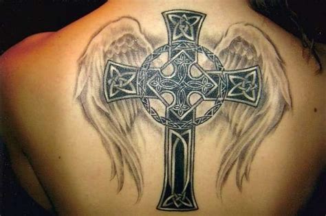 Great Celtic Irish Cross With Wings Tattoo On Back Tattooimagesbiz