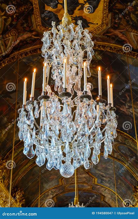 Chandelier In The Hall Of Mirrors In The Palace Of Versailles France