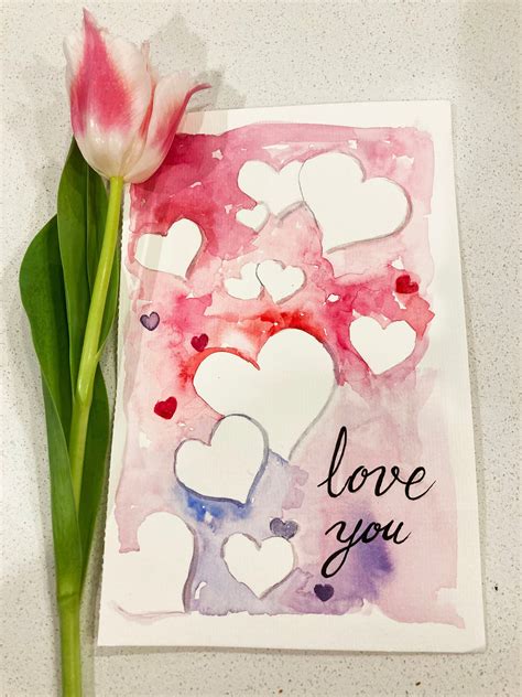 Valentines Day T Watercolor Card Love You Handmade Etsy
