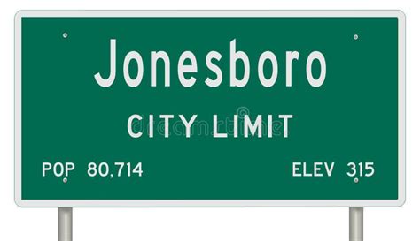 Green Road Sign Showing Population And Elevation For Jonesboro Arkansas