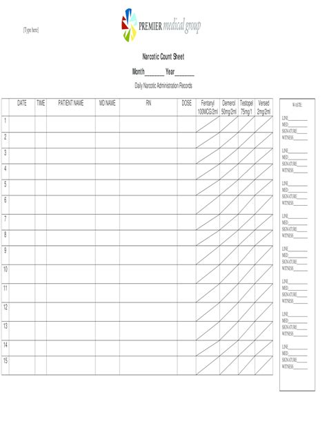 Narcotic Count Sheet Fill Out And Sign Online Dochub