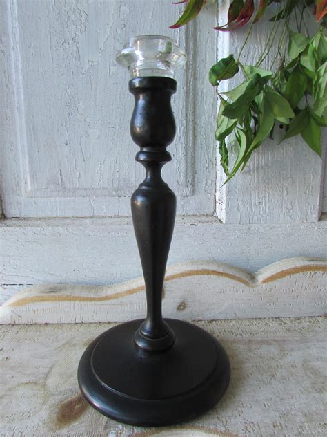 Vintage Candle Holder Wood With Glass Tip Etsy Candle Holders