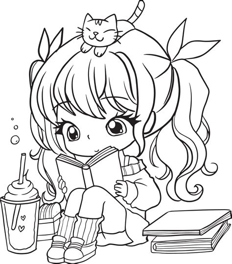 Drawing Cartoon Cute Coloring Page Line Art Outline Anime Manga Kawaii