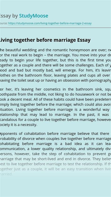 Couples Should Live Together Before Marriage Essay Brainly In