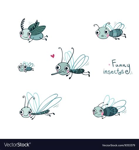 Funny Insect Cartoon Set Royalty Free Vector Image