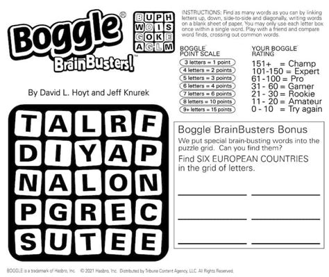 Word Search Brain Teaser From Boggle Boomer Magazine