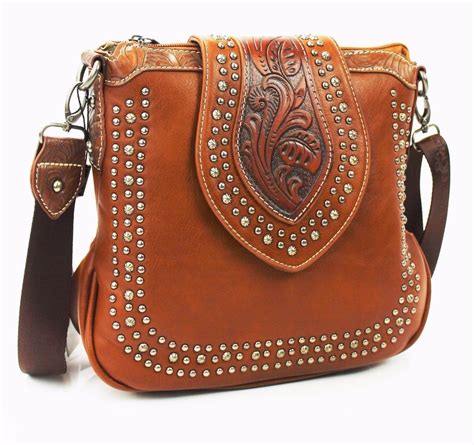 Montana West Concealed Carry Tooled Leather Cross Body Bag Western