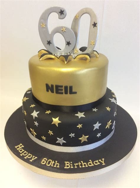 2 Tier Black And Gold Theme 60th Birthday Cake Black And Gold Birthday