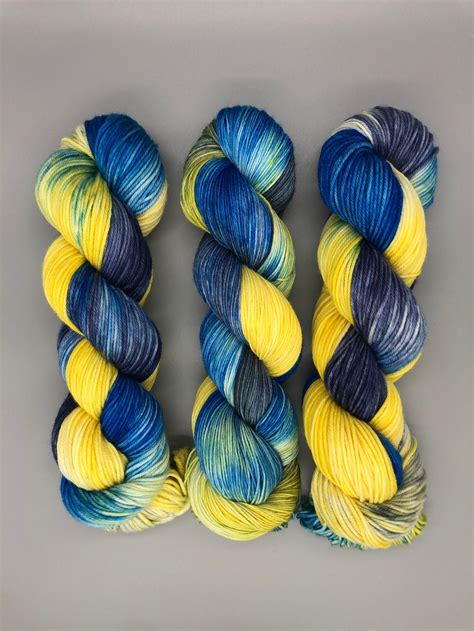 Hand Dyed Yarn Superwash Merino Wool Blue Navy Yellow Etsy