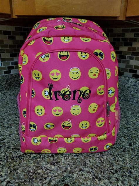 Pink Full Size Backpack Emoji Icons Double Strap With Etsy