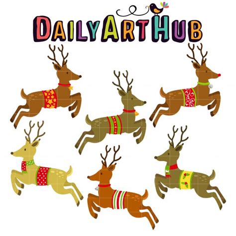 Santas Reindeers Clip Art Set Daily Art Hub Graphics Alphabets And Svg