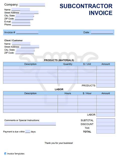 Subcontractor Invoice Sample Invoice Template