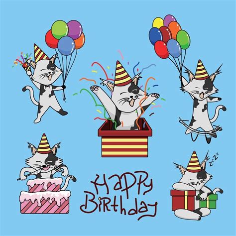 Cute Cat Happy Birthday Illustration Vector 3471697 Vector Art At Vecteezy